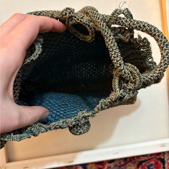 Vintage 1940s Woven Blue and Tan Purse - Picture 4 of 7